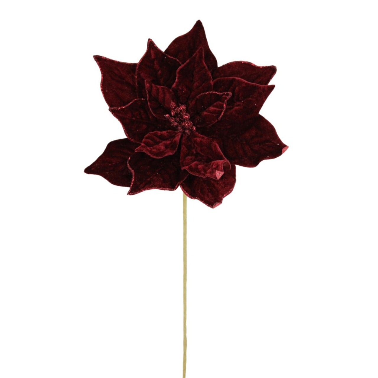 20" Velvet Poinsettia Stems | Holiday Floral Picks | Available in Green, Burgundy, Royal Blue, Midnight Blue